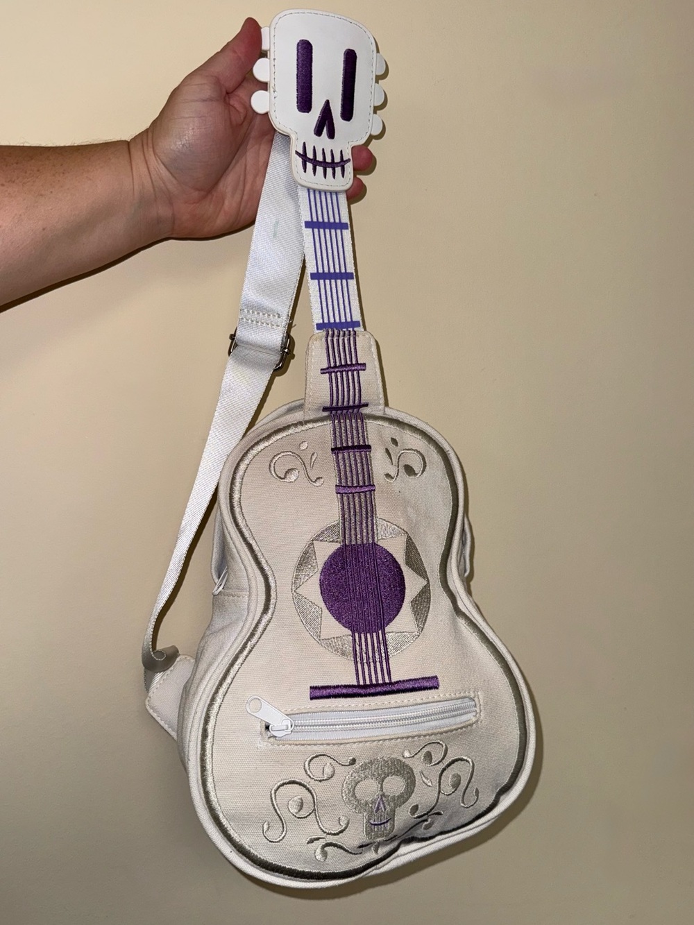 Disney Coco Day Of The Dead Miguel White & Purple Guitar Crossbody Sling Bag